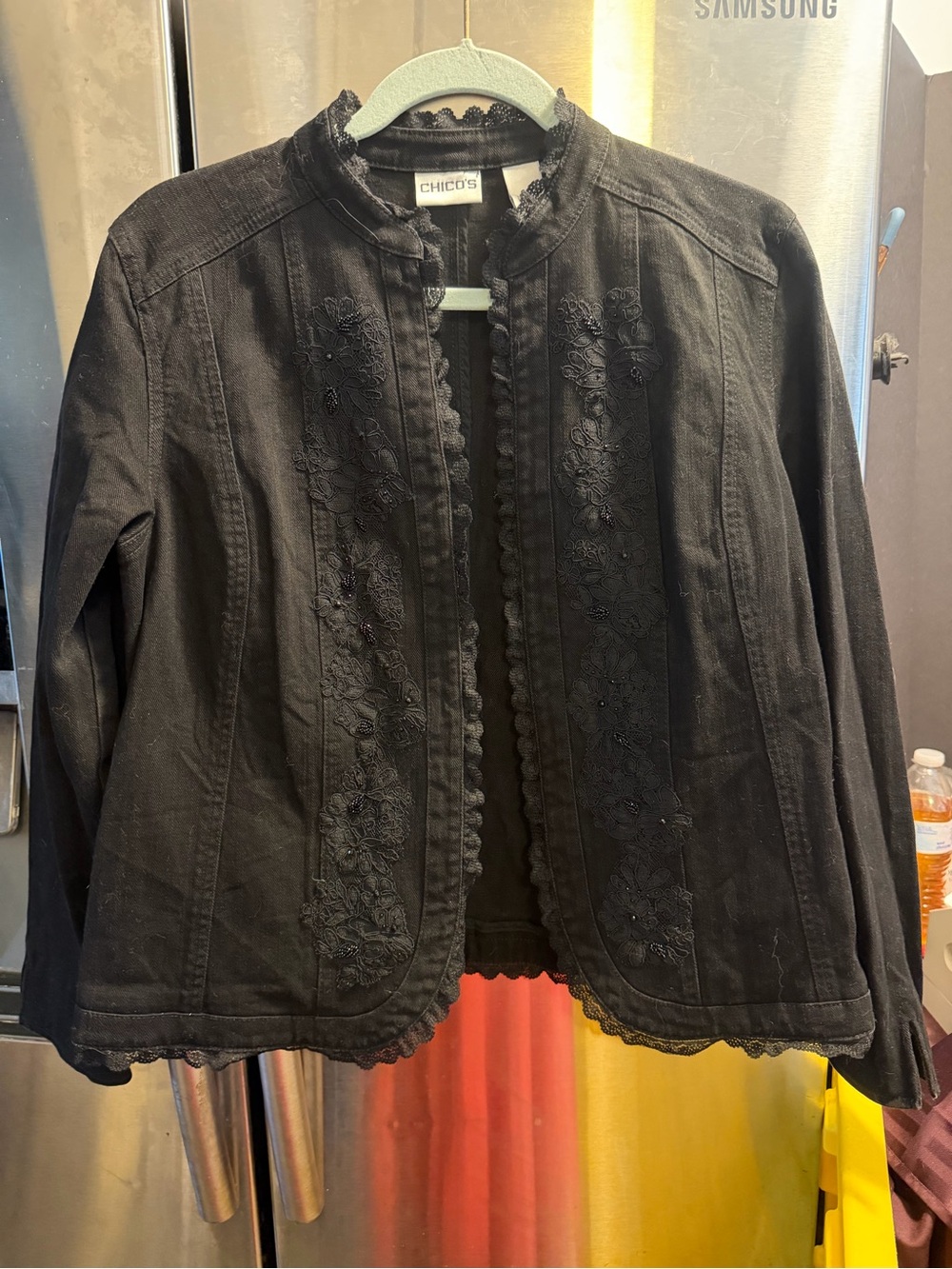Chico's Black Floral-Embroidered Open jacket
